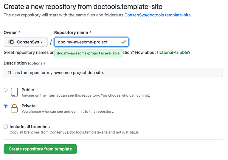 Create a new documentation site - Doctools